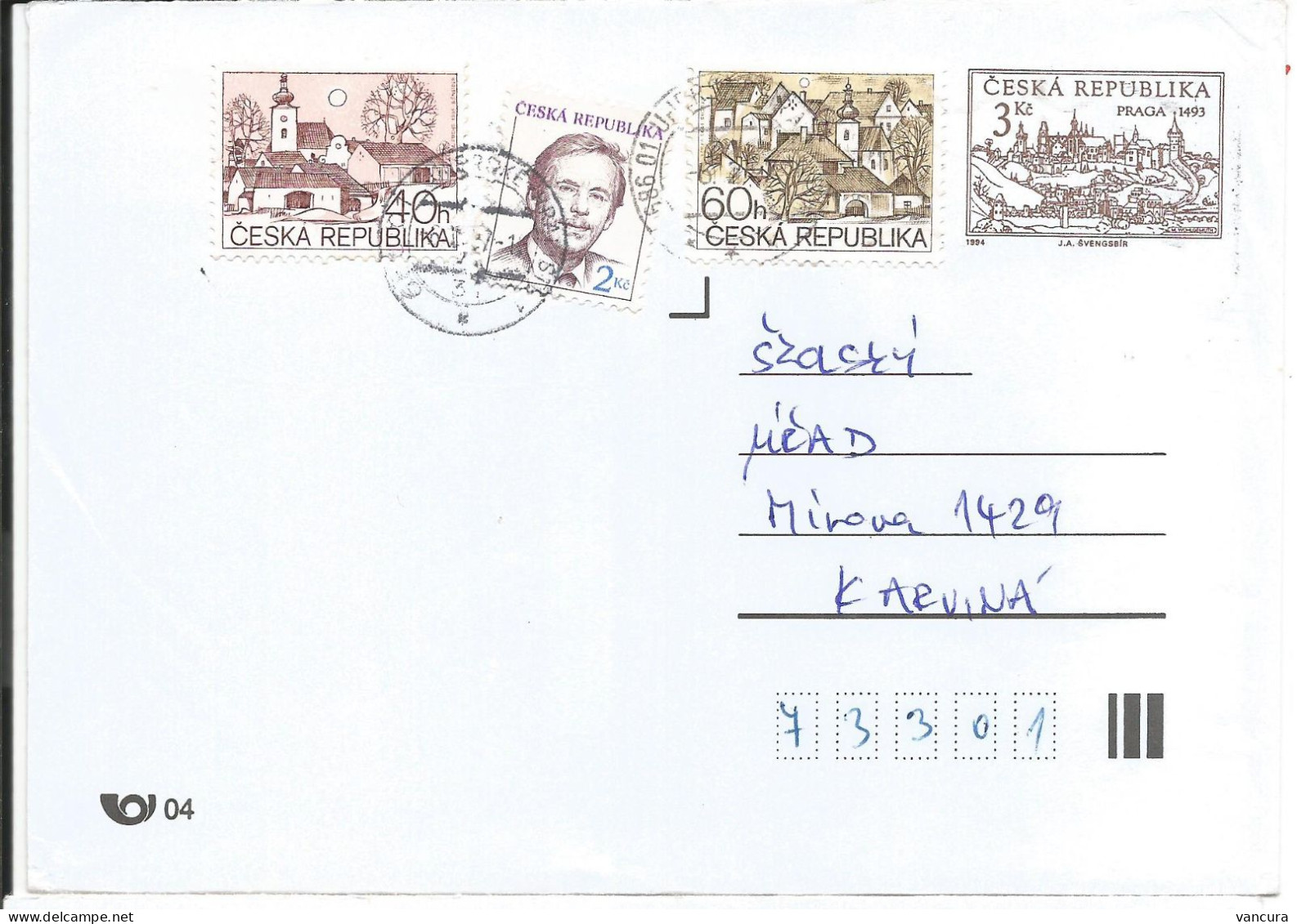 COB 1 A Czech Republic  Prague Of Wolgemuth 1994 Used In Uherske Hradiste - Enveloppes