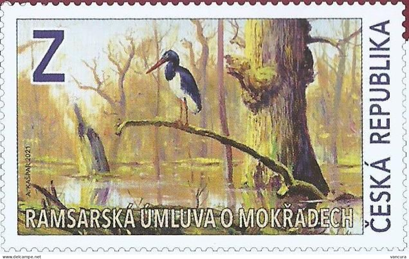 1120 Czech Republic Ramsars Agreement About Protection Of Wetlands 2021 Black Stork - Cigognes & échassiers
