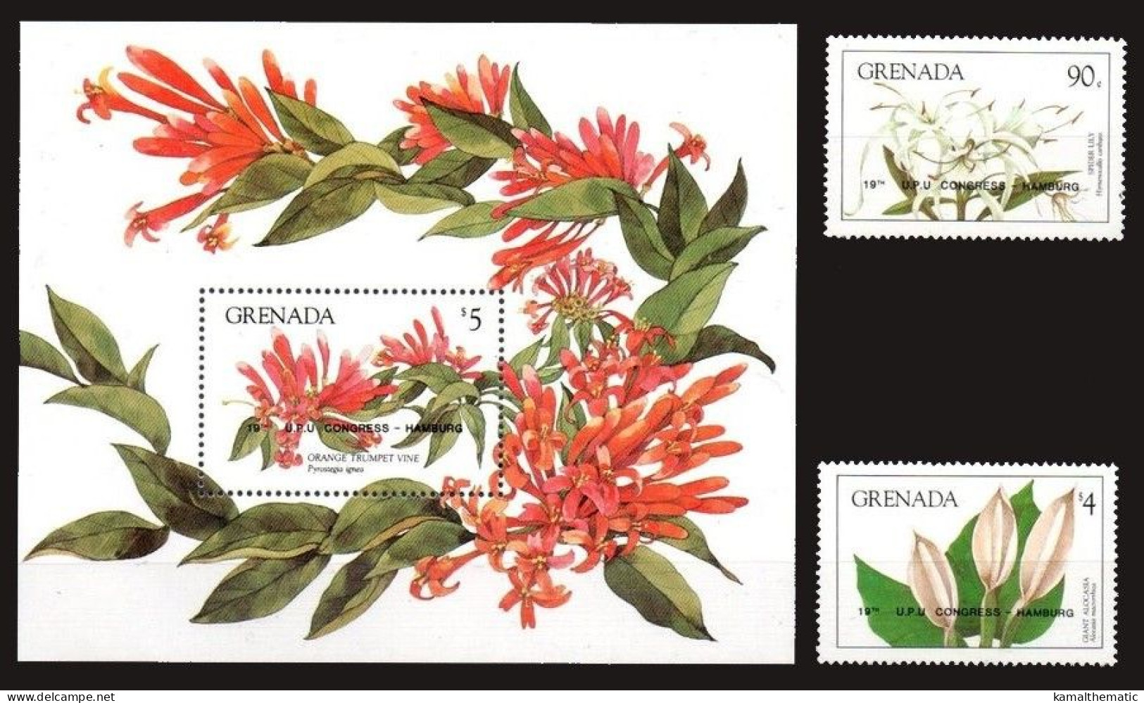 Grenada 1984 MNH MS + 2v, Flower, UPU Hamburg OVP Overprint - UPU (Wereldpostunie)