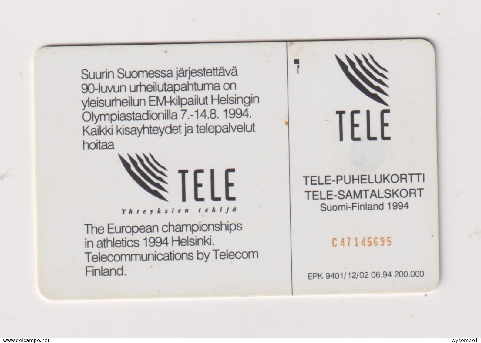 FINLAND - Athletics Helsinki 94 Chip Phonecard - Finnland