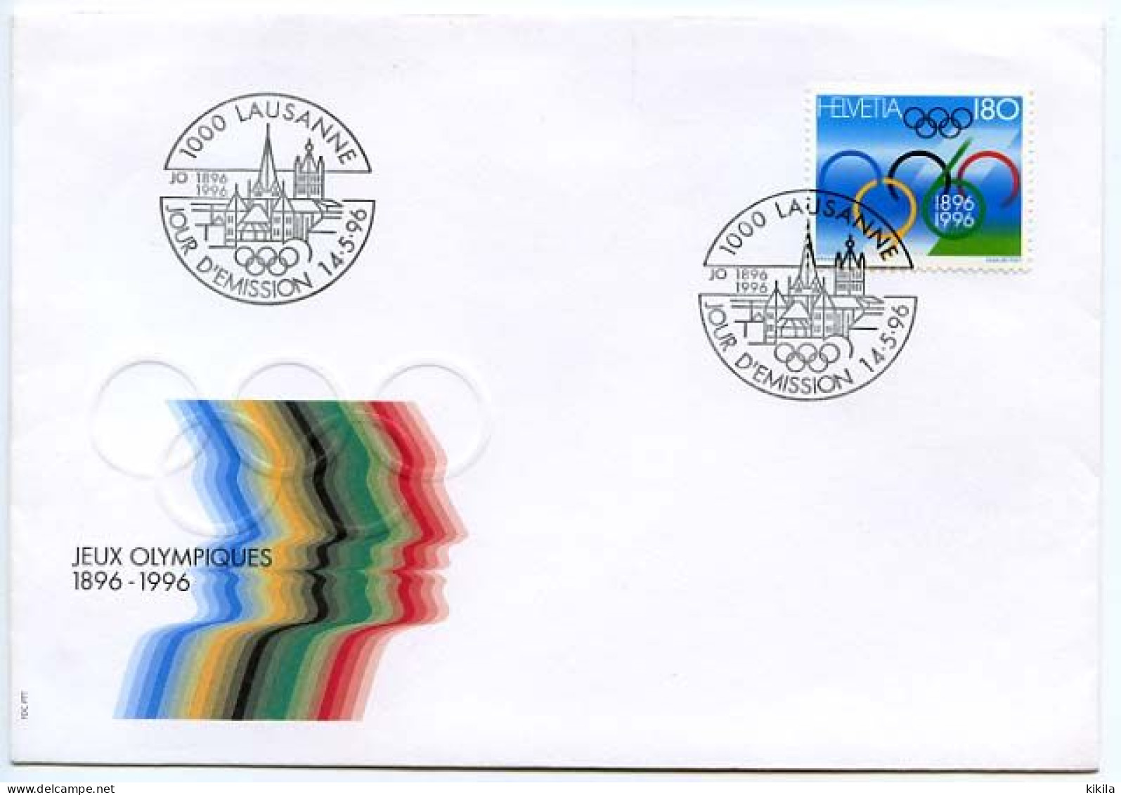 FDC Enveloppe Neuve Centenaire Des Jeux Olympiques Premier Jour D'émission Lausanne 14 Mai 1996 - Autres & Non Classés