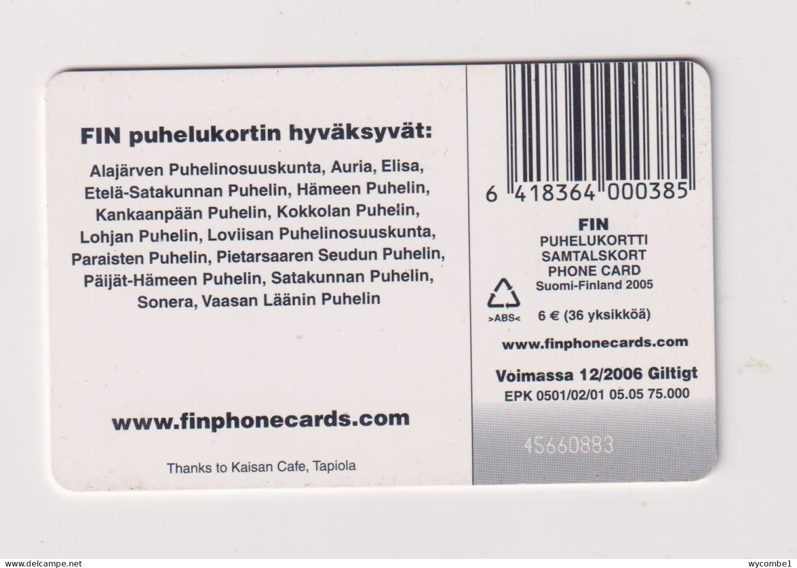 FINLAND - Cinnamon Roll Chip Phonecard - Finlande