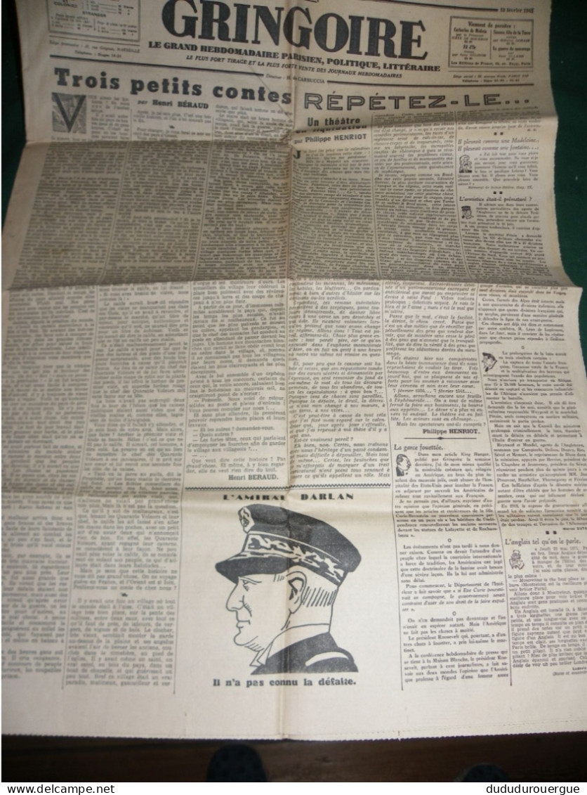 2° GUERRE MONDIALE , LA COLLABORATION ET LA PRESSE , LE JOURNAL GRINGOIRE Du 13 FEVRIER 1941 - Frans