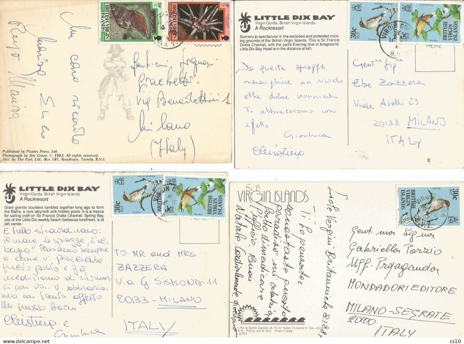 BVI British Virgin Islands Lot #5 Pcards 1979/87 X Europe Nice Views & Frankings - Virgin Islands, British