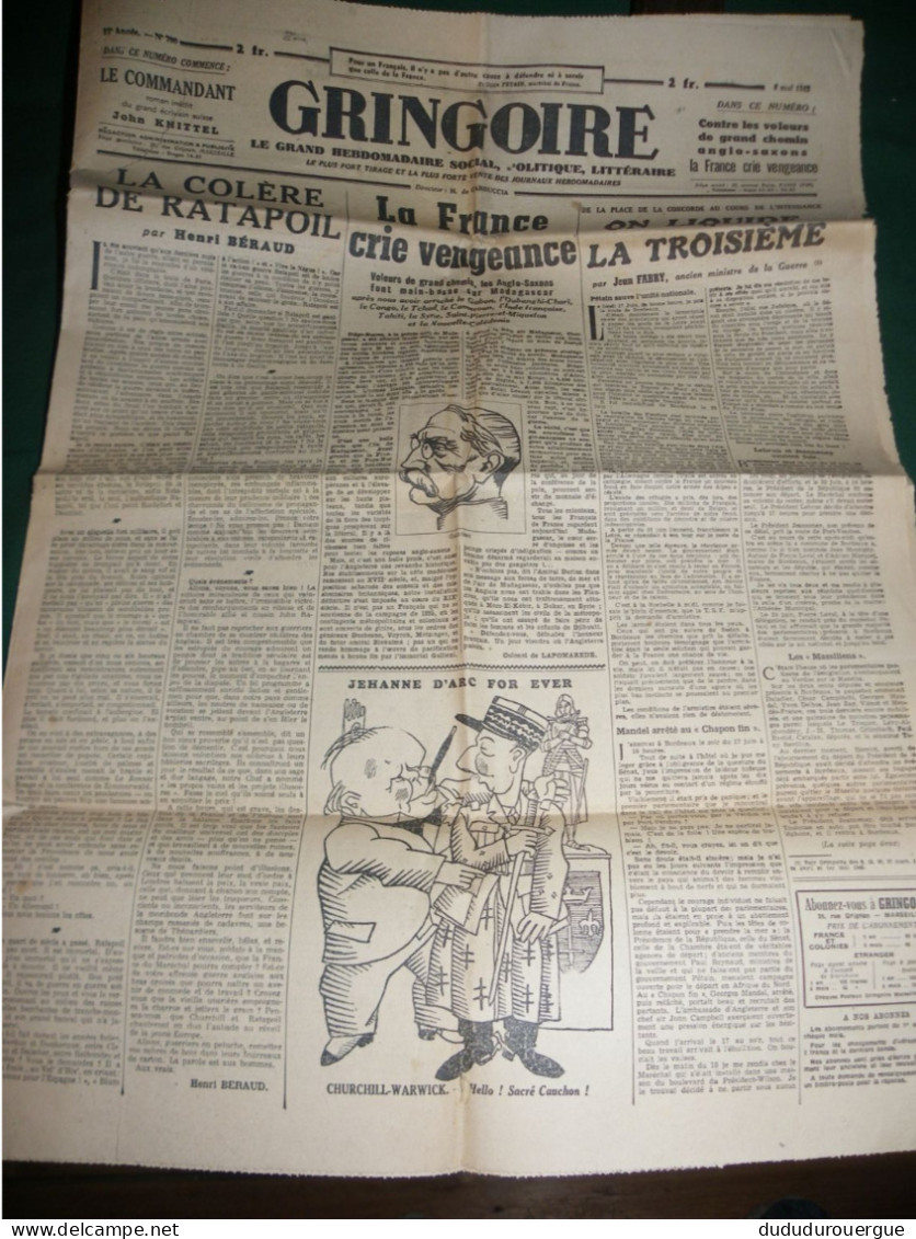 2° GUERRE MONDIALE , LA COLLABORATION ET LA PRESSE , LE JOURNAL GRINGOIRE Du 8 MAI 1942 - French