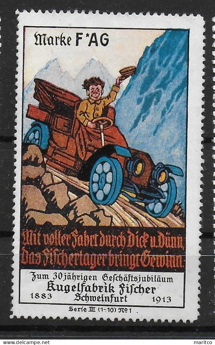 Bayern Bavaria FAG Fischer Kugelfabrik Auto Spendenmarke Cinderella Vignet Werbemarke Propaganda - Vignettes De Fantaisie