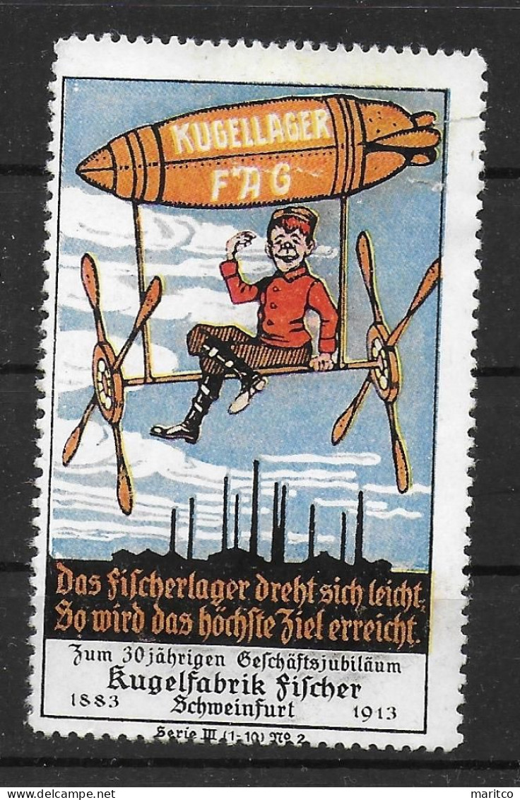 Bayern Bavaria FAG Fischer Kugelfabrik Zeppelin Spendenmarke Cinderella Vignet Werbemarke Propaganda - Vignettes De Fantaisie