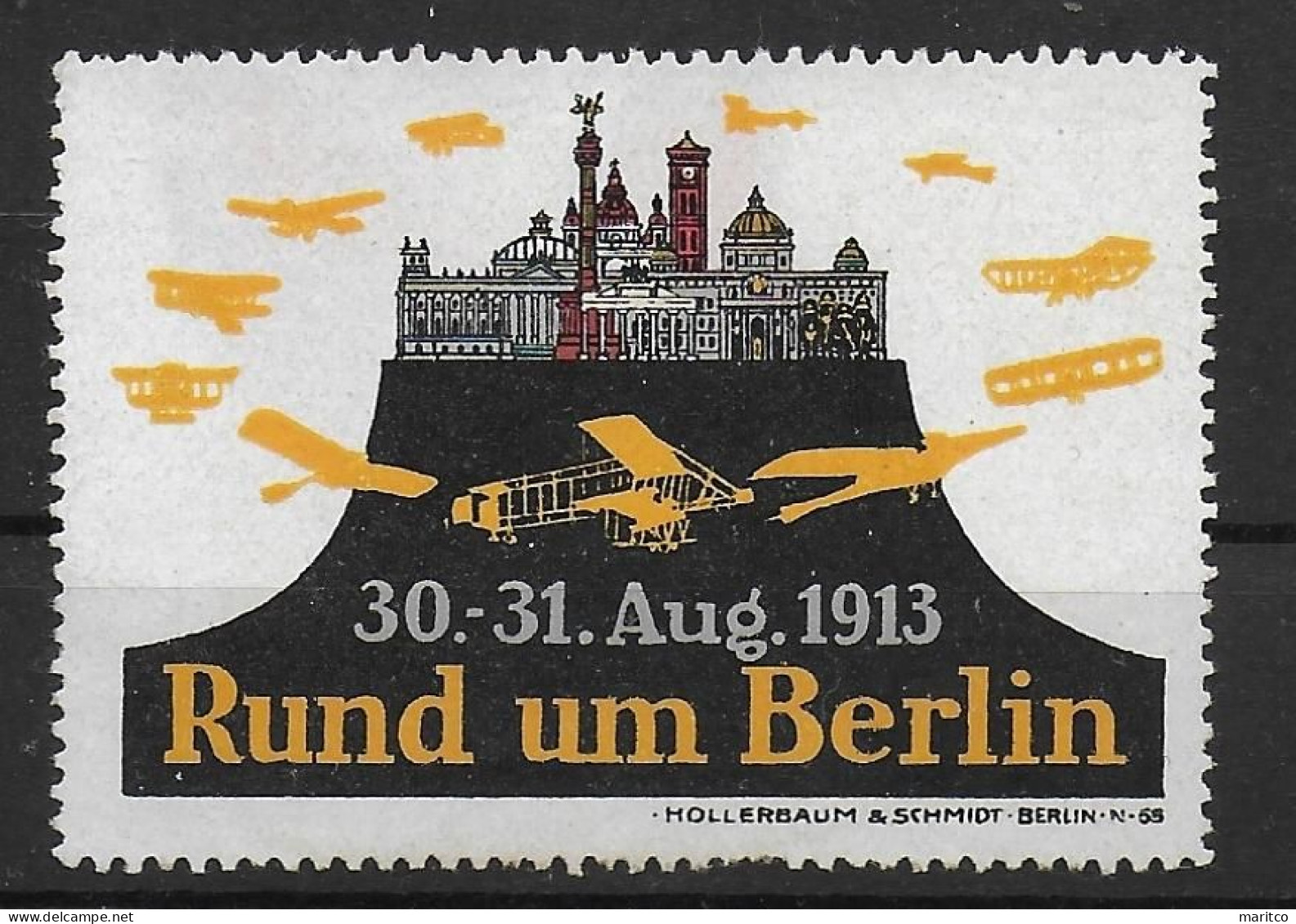 Deutsches Reich 1913 Flug Rund Um Berlin Flugzeug Aeroplane Spendenmarke Cinderella Vignet Werbemarke Propaganda - Vignettes De Fantaisie