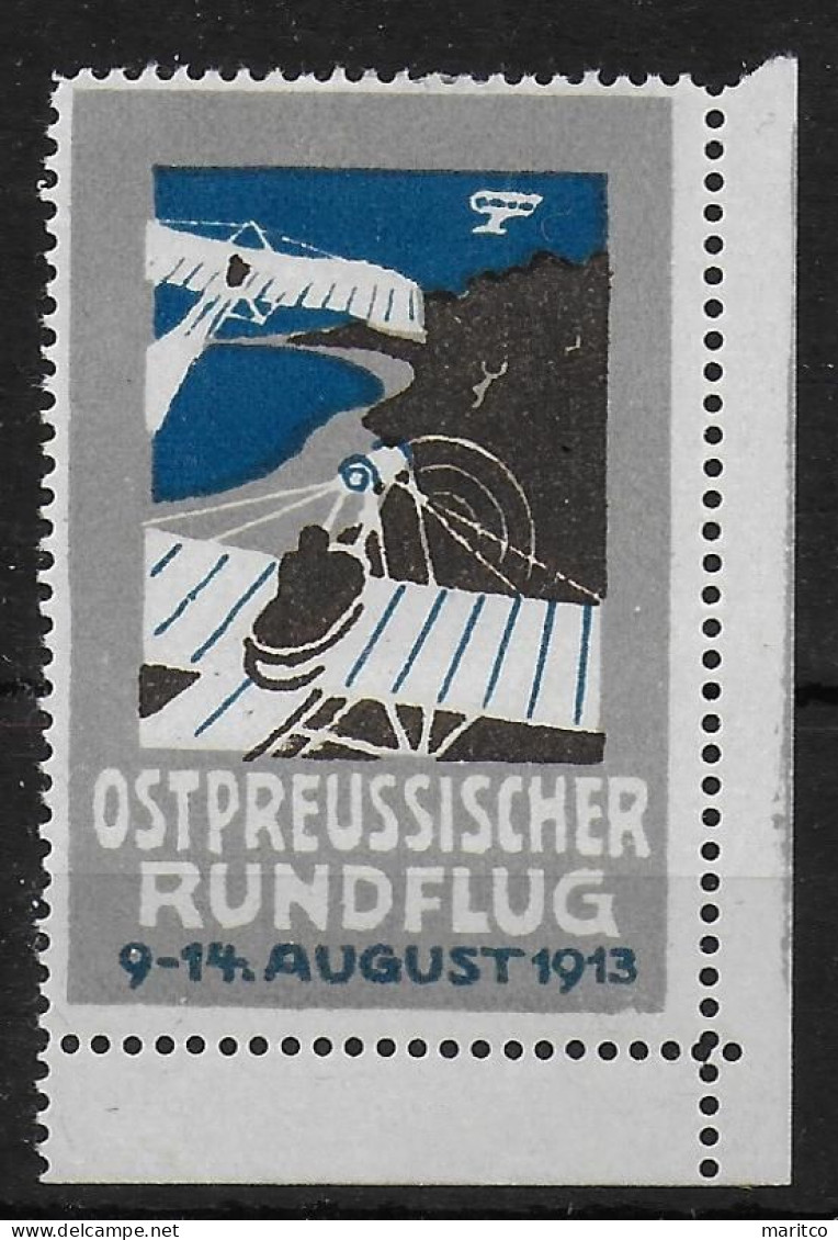 Deutsches Reich 1913 Ostpreussischer Rundflug Flugzeug Aeroplane Spendenmarke Cinderella Vignet Werbemarke Propaganda - Vignettes De Fantaisie