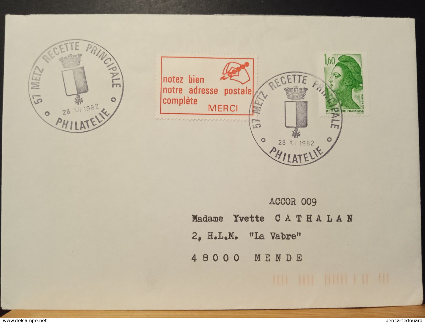 Code Postal. Lettre Depuis Metz Avec Liberté De Gandon 2222 Et Vignettes Recto-verso - Cartas & Documentos