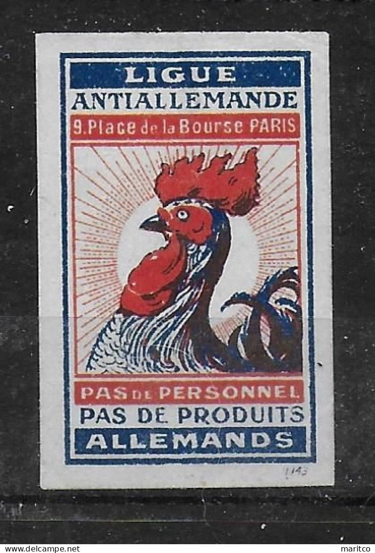France WW1 1914 - 1918 Ligue Antiallemande  Spendenmarke Cinderella Vignet Werbemarke Propaganda - Vignettes De Fantaisie
