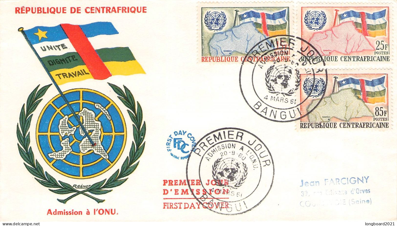 REP. CENTAFRICAINE - FDC 1961 ONU  / 6040 - Zentralafrik. Republik