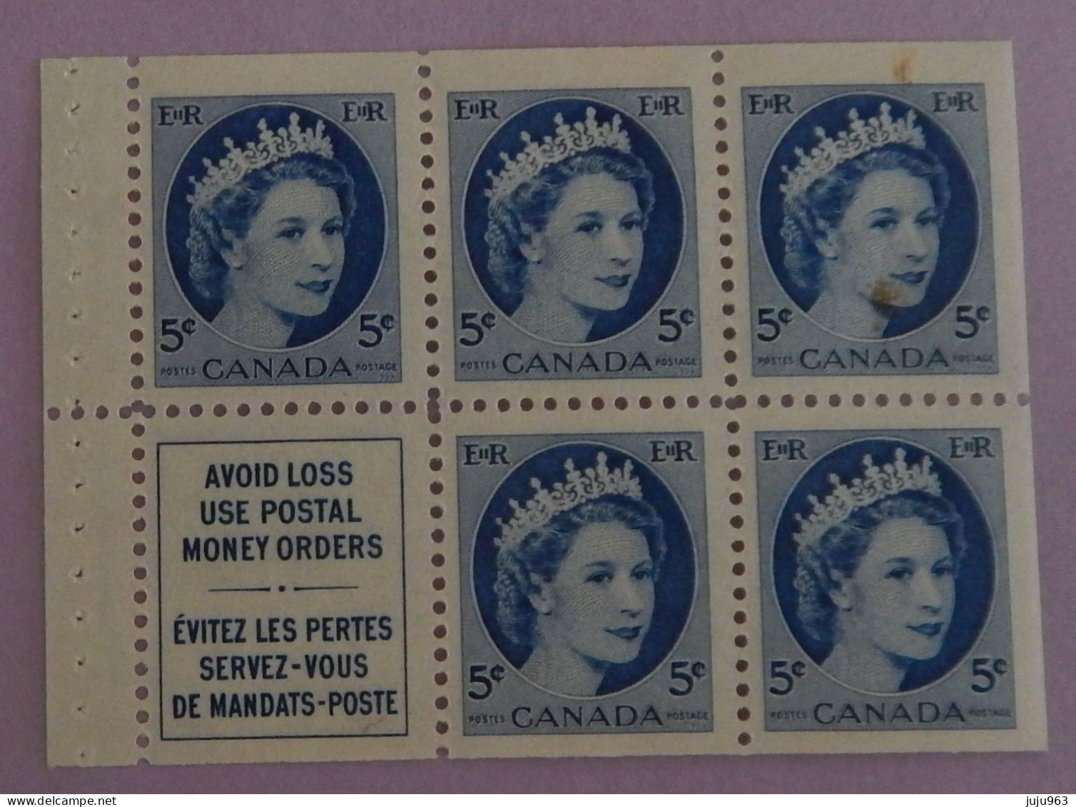 CANADA BLOC DE 5 X YT 271 NEUFS**MNH + UN TIMBRE  PUBLICITAIRE" ELISABETH II" ANNÉE 1954 - Neufs