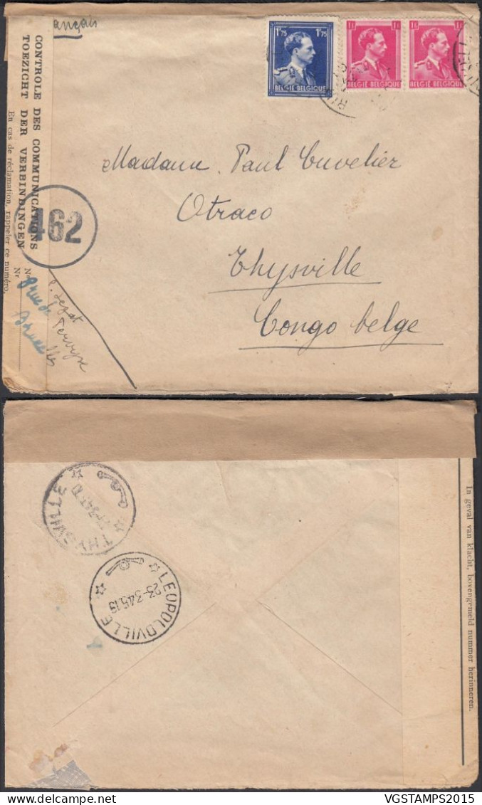 Belgique 1945 -Lettre De Belgique à Destination Otraco-Thysville - Congo Belge. Censurée......... (EB) DC-12462 - Oblitérés