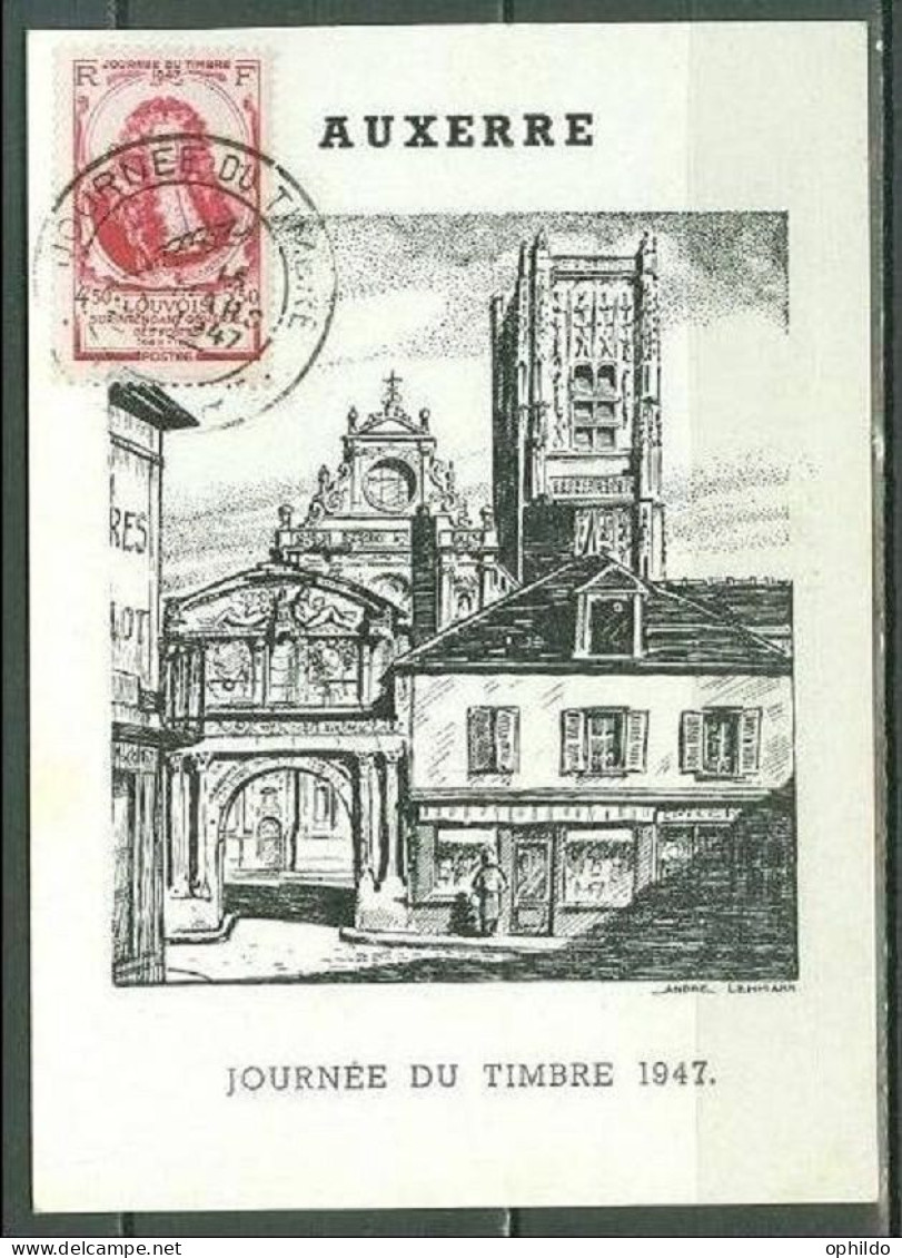 FDC Du 779 Sur CP Illustrée Auxerre Journée Du Timbre 1947 - ....-1949