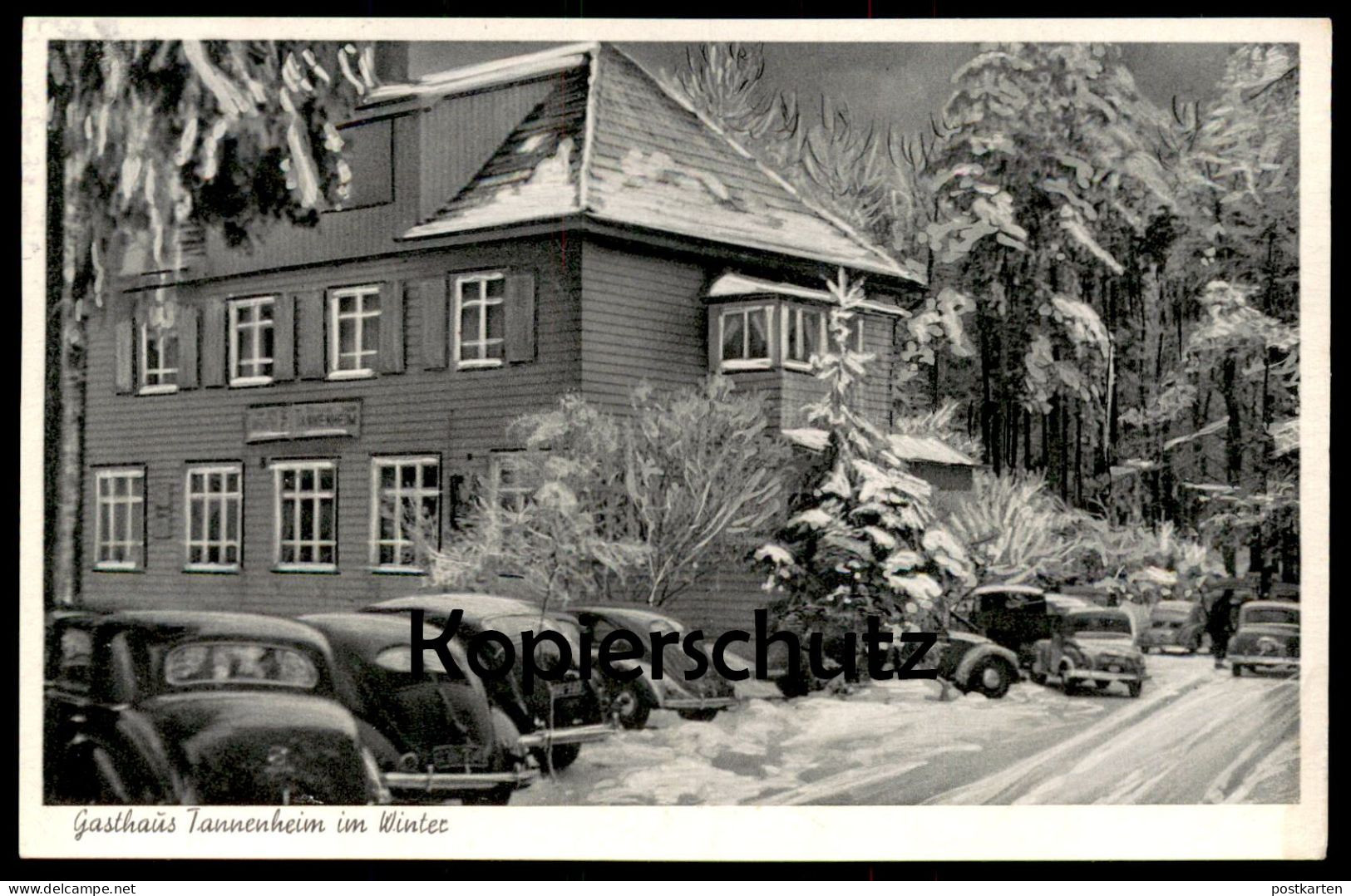 ALTE POSTKARTE SANDPLACKEN IM TAUNUS GASTHAUS TANNENHEIM IM WINTER VW KÄFER VOLKSWAGEN SCHMITTEN Ansichtskarte AK Cpa - Taunus