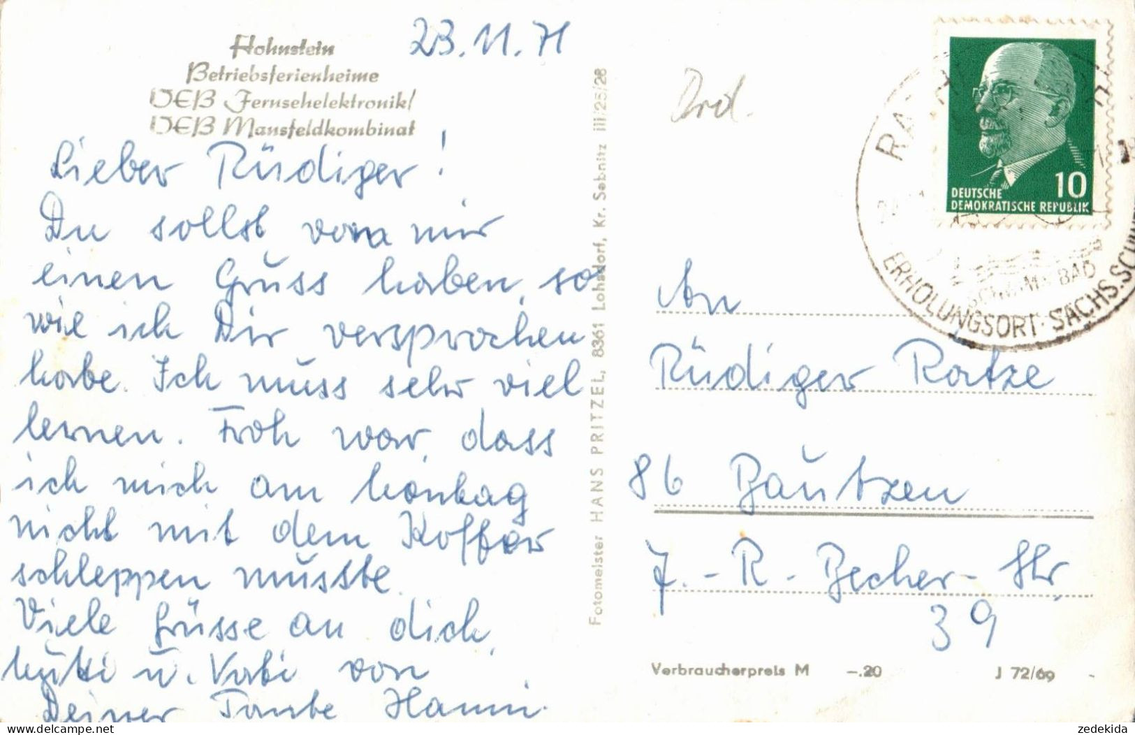 H0663 - Hohnstein - Betriebsferienheim VEB Fernsehtechnik Mansfeldkombinat - Verlag Hans Pritzel - Hohnstein (Sächs. Schweiz)