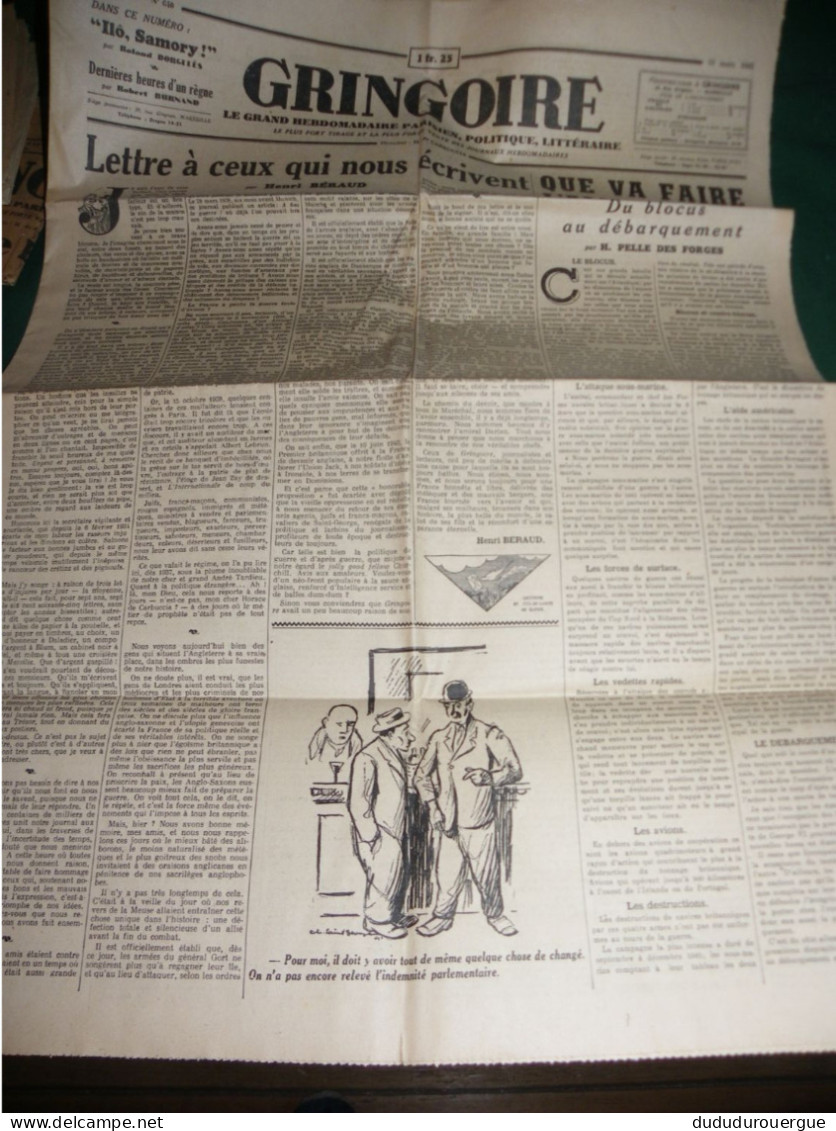 2° GUERRE MONDIALE , LA COLLABORATION ET LA PRESSE , LE JOURNAL GRINGOIRE DU 13 MARS 1941 - French