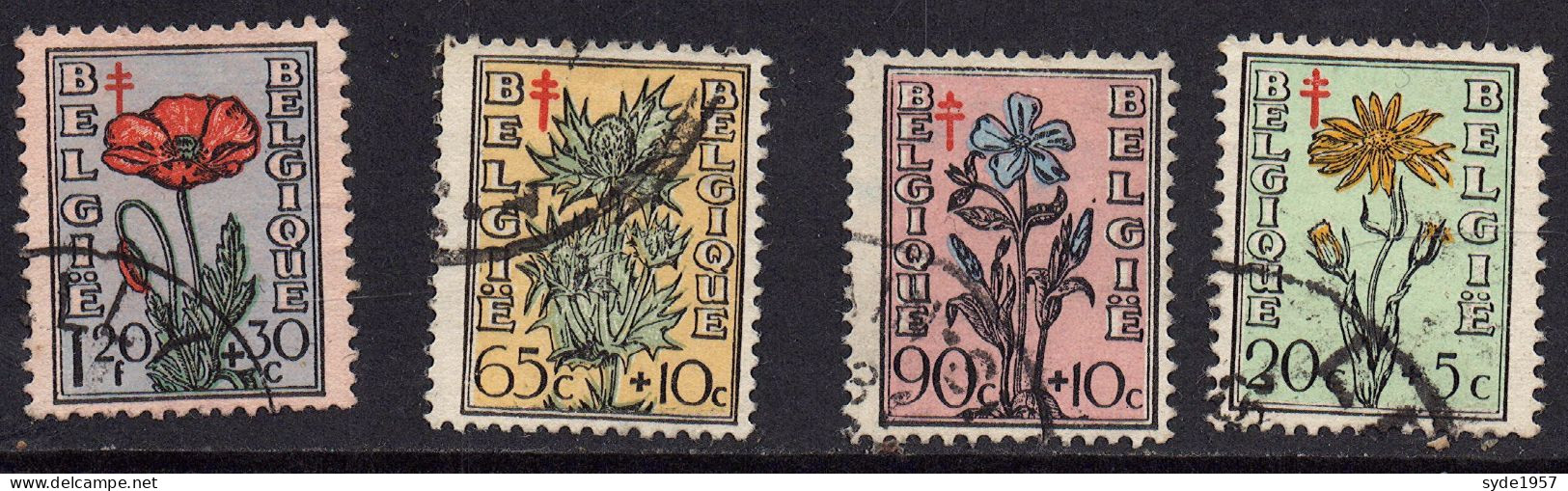 Belgique 1949 Fleurs Avec Croix De Lorraine COB 814, 815, 816 Et 817 - Oblitérés - Oblitérés