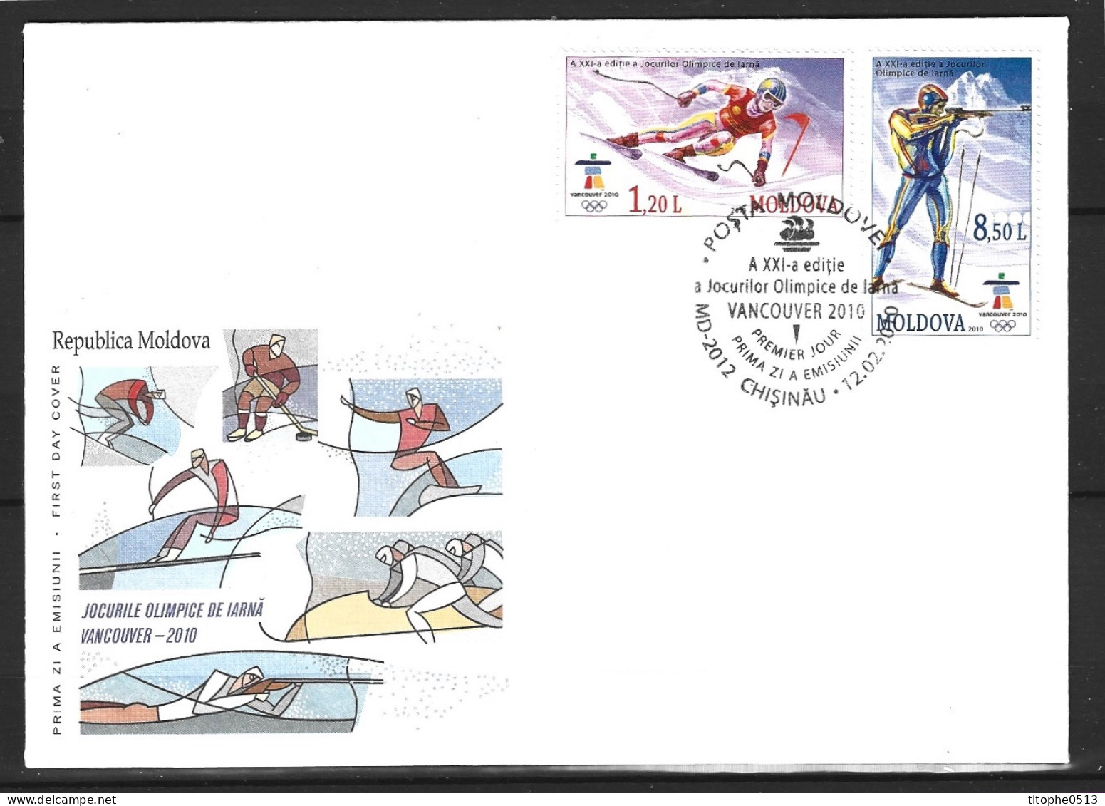 MOLDAVIE. N°602-3 De 2010 Sur Enveloppe 1er Jour. J.O. De Vancouver/Ski/Biathlon. - Hiver 2010: Vancouver