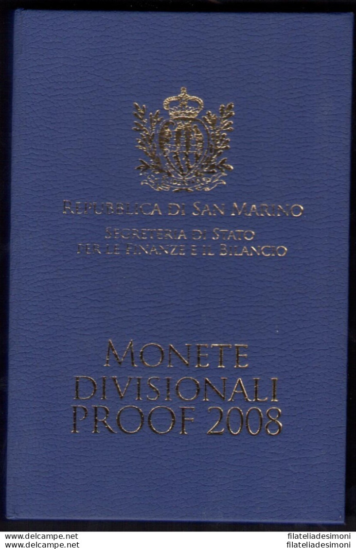 2008 San Marino, Divisionali, 8 Valori, Proof - Fondo Specchio - San Marino