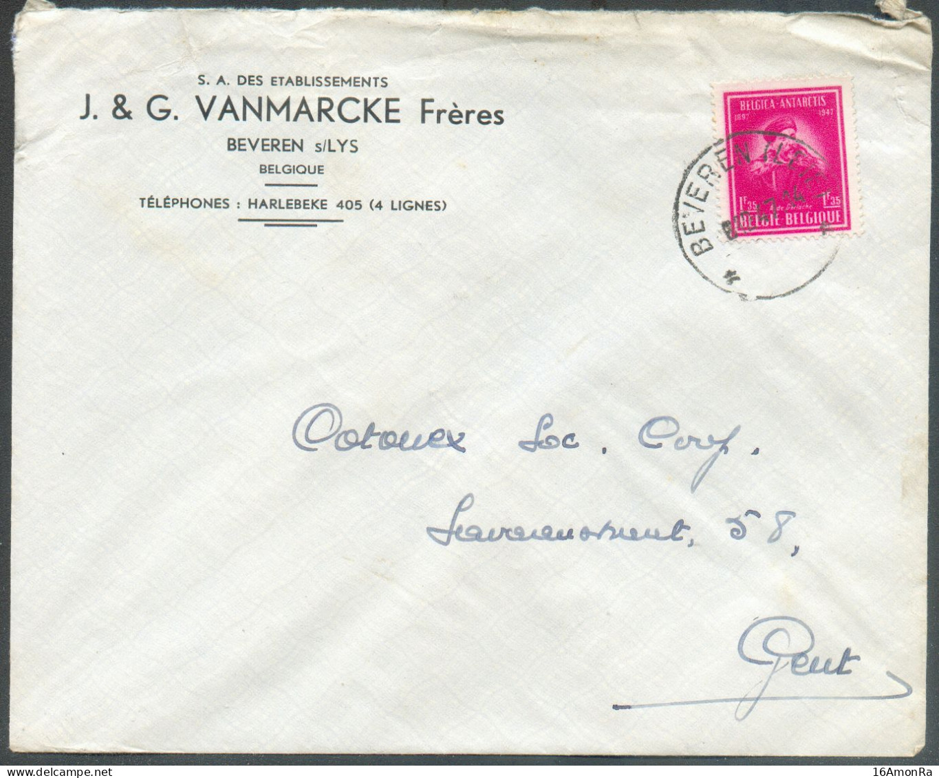 N°749 - 1Fr.35 Antarctis Obl. Sc Relais De BEVEREN (LEIE) * Sur Lettre  à En-tête (VANMARCKE Frères Beveren S/LYS) Du 6 - Sternenstempel