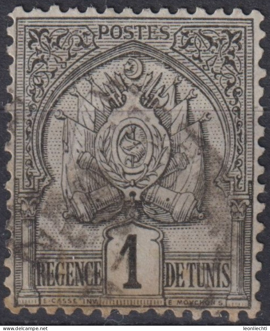 1889 Tunesien > Frankreich (alte Kolonien Und Herrschaften) ° Mi:TN 9, Yt:TN 9, Coat Of Arms On Punctured Background - Usati