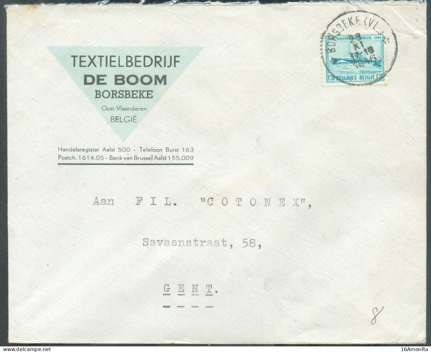 N°725 - 1Fr.35 OSTENDE-DOVER Obl. Sc Relais De BORSBEKE (VL)  * Sur Lettre  à En-tête (TEXTIELBEDRIJF DE BOOM BORSBEKE) - Postmarks With Stars