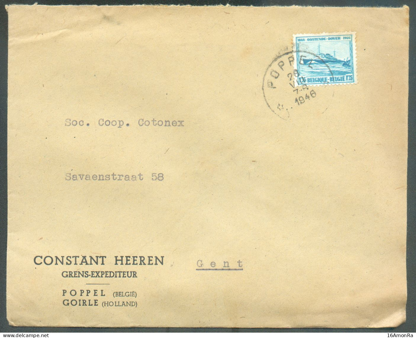 N°725 - 1Fr.35 OSTENDE-DOVER Obl. Sc Relais De POPPEL * Sur Lettre  à En-tête (GRENS EXPEDITEUR CONSTANT HEEREN POPPEL - Sternenstempel