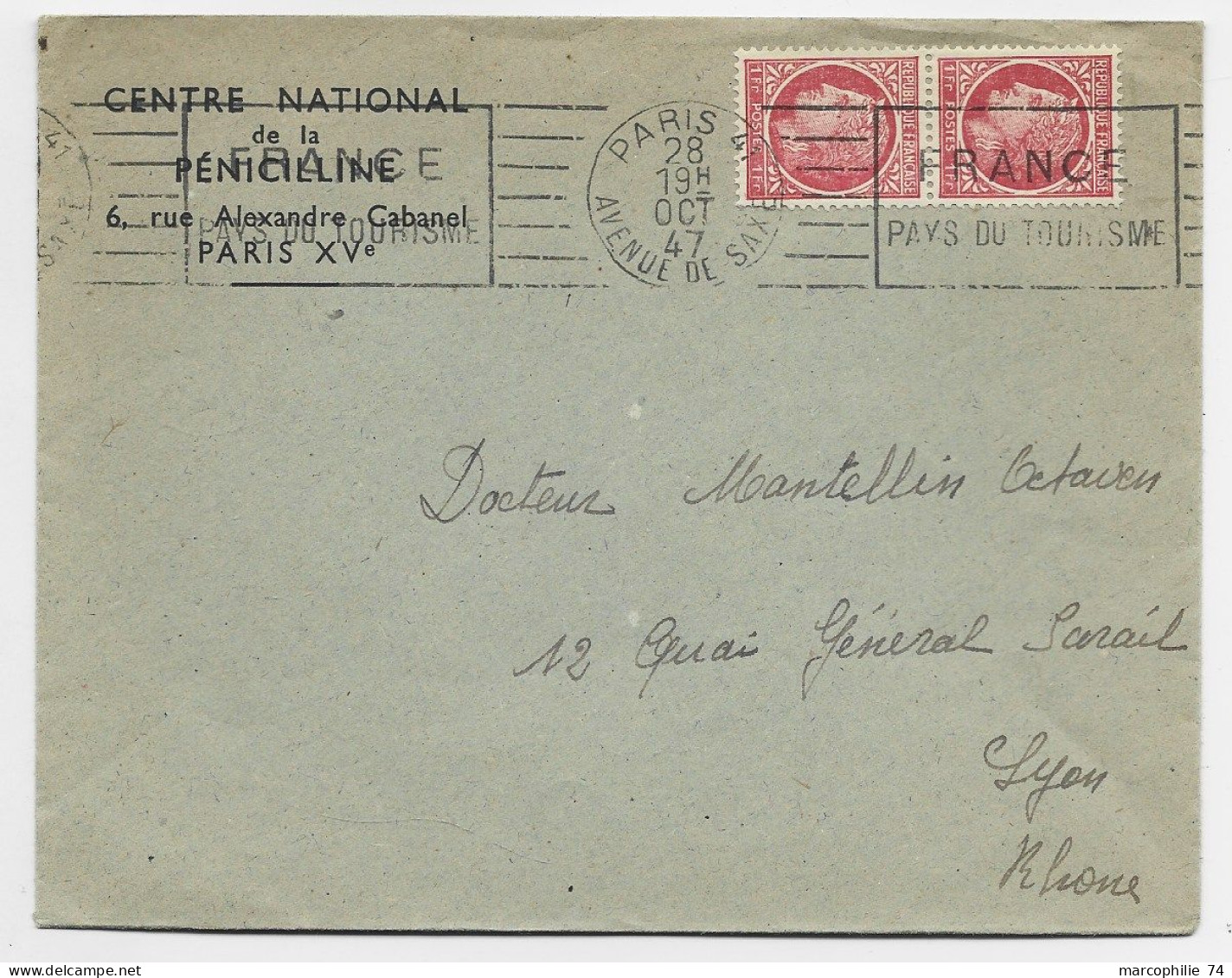 FRANCE MAZELIN 1FR PAIRE LETTRE PARIS 29 OCT 1947 AU TARIF IMPRIME - 1945-47 Ceres De Mazelin