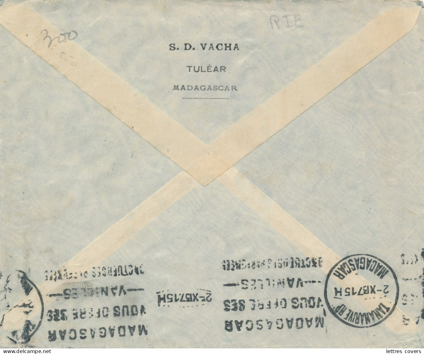 1937 MADAGASCAR PREMIER VOL HEBDO TANANARIVE ET SUD DE L'ILE 6 LIGNE FRANCE CONGO TULEAR 29/10/37 AVION - Airmail