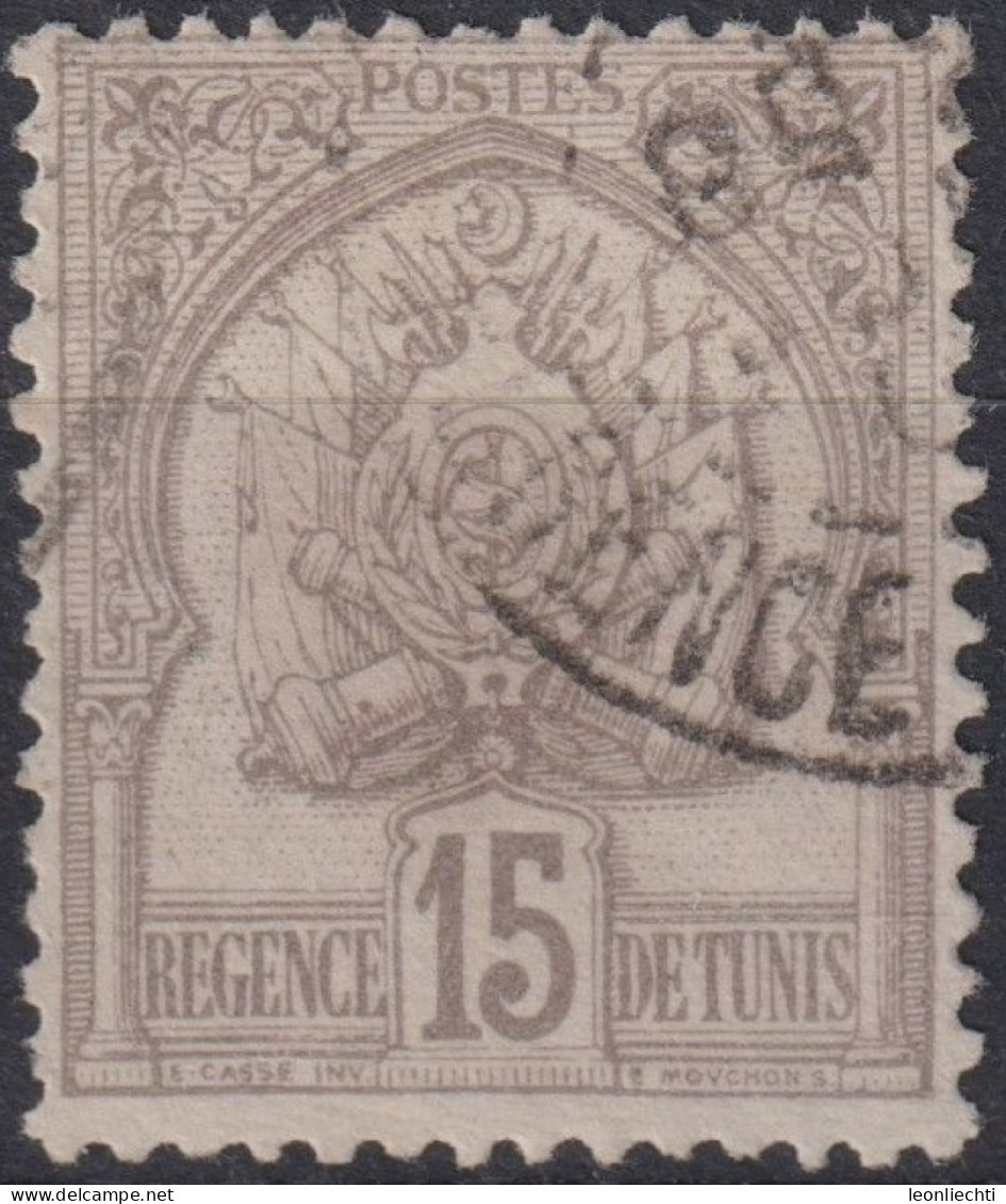 1901 Tunesien > Frankreich (alte Kolonien Und Herrschaften) ° Mi:TN 22, Yt:TN 24,  Coat Of Arms On Punctured Background - Gebraucht