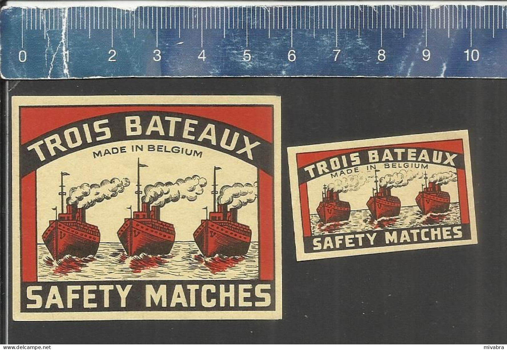 TROIS BATEAUX  -  OLD MATCHBOX LABELS MADE IN BELGIUM - Boites D'allumettes - Etiquettes