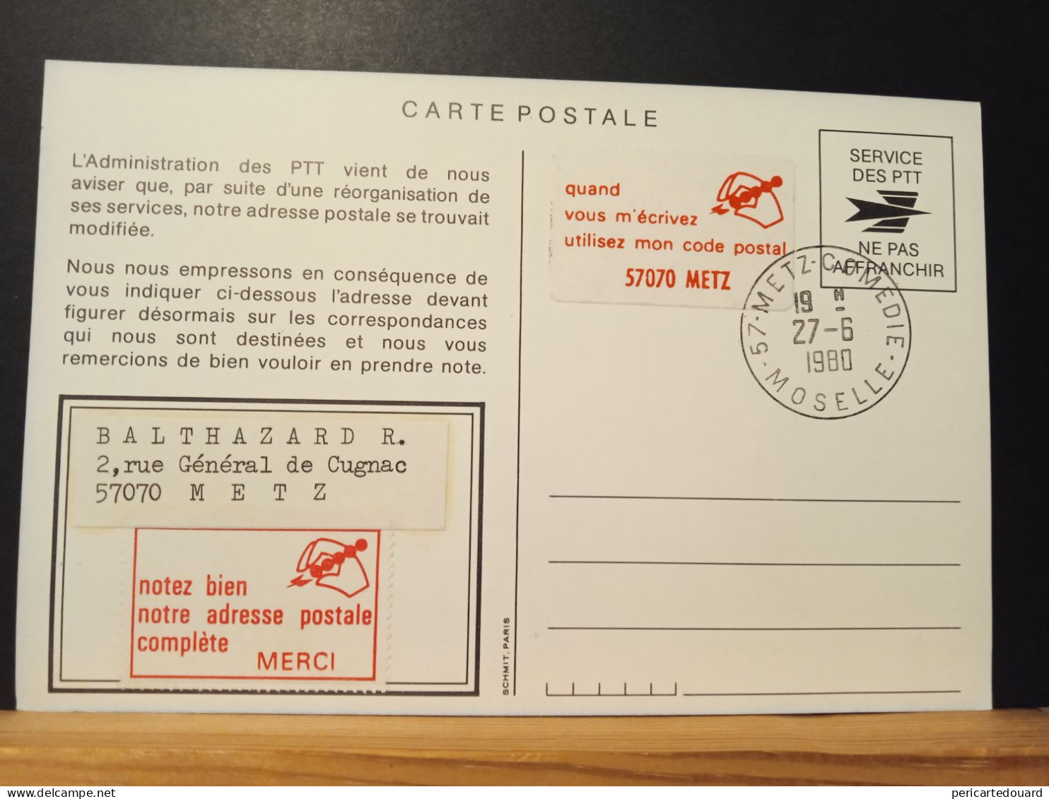 Code Postal. Carte Postale Oblitéré Avec Repiquage Des Vignettes Dont Celle De  57000   METZ - Lettere