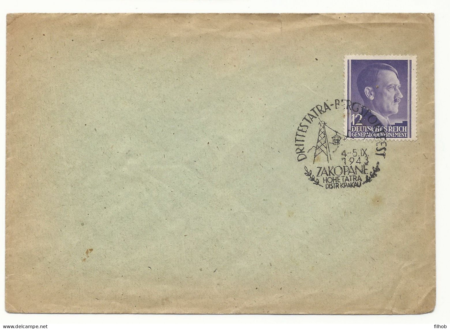 Poland GG Postmark (A204): 1943.09.04 Zakopane Tatra Mountain Sports Festival Ropeway - Generalregierung