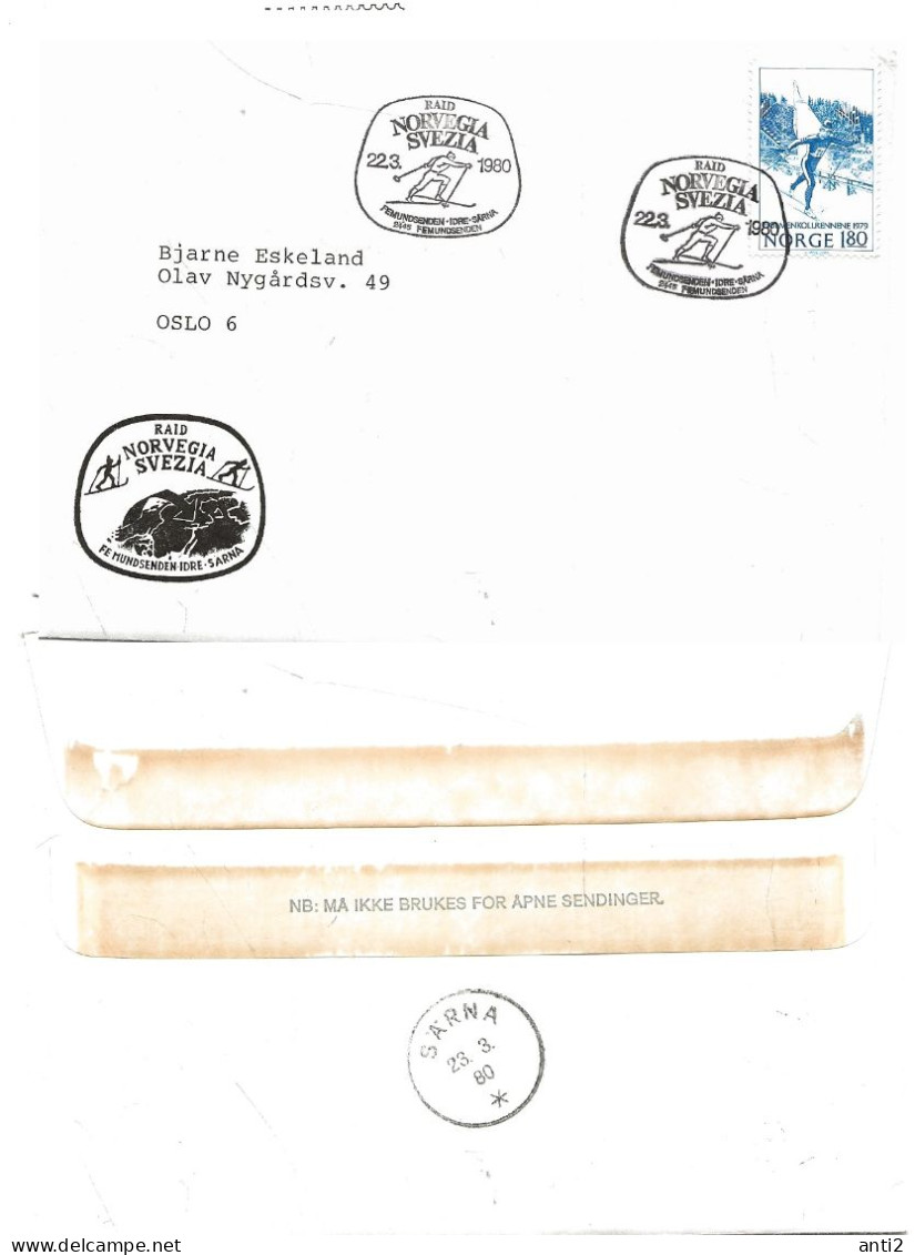 Norway 1980 Special Cover  Raid Norvegia Svezia, With Skier In Cancellation  And Stamp, Mi 792  Cover - Covers & Documents