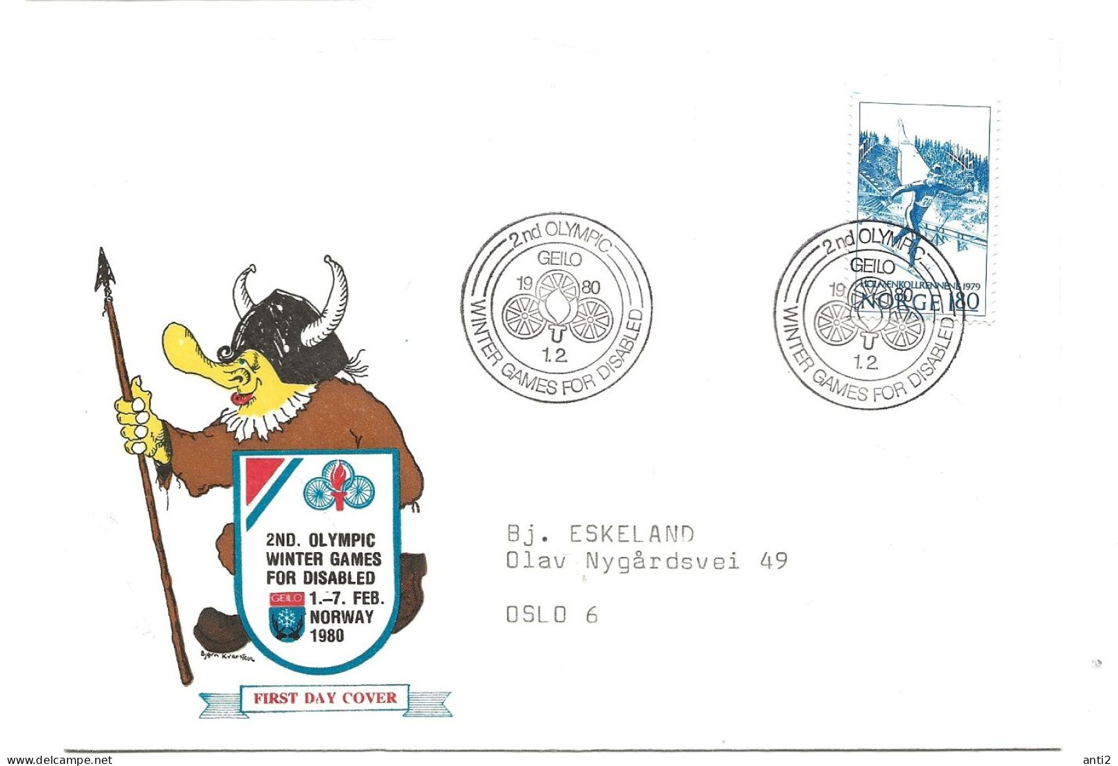 Norway 1980 Special Cover  2nd Olympic Winter Games For Disabled, Mi 792  Cancelled Geilo 1.2.1980 - Covers & Documents