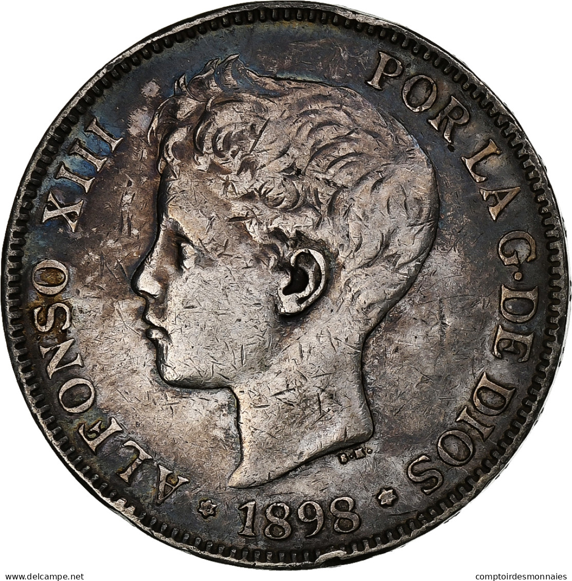 Espagne, Alfonso XIII, 5 Pesetas, 1898, Valencia, Argent, TTB, KM:707 - First Minting
