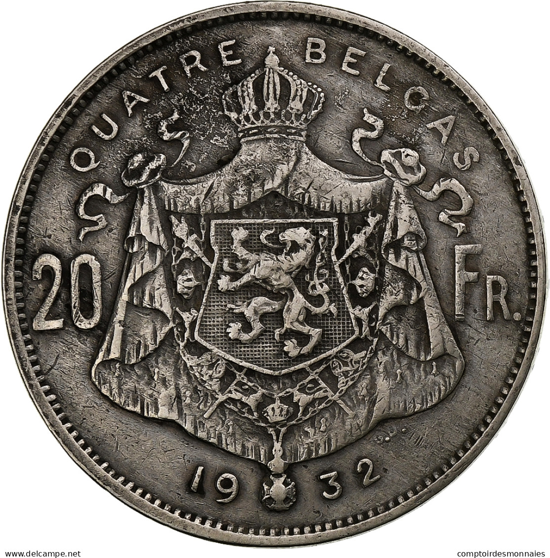 Belgique, Albert I, 20 Francs, 20 Frank, 1932, Nickel, TB+, KM:101.1 - 20 Francs & 4 Belgas