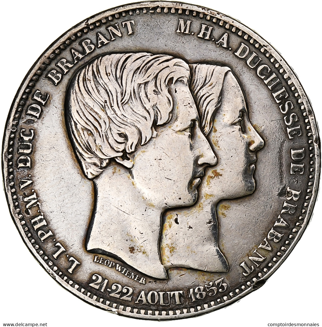 Belgique, Leopold I, Module 5 Francs, Mariage Du Duc De Brabant, 1853, Argent - 5 Francs