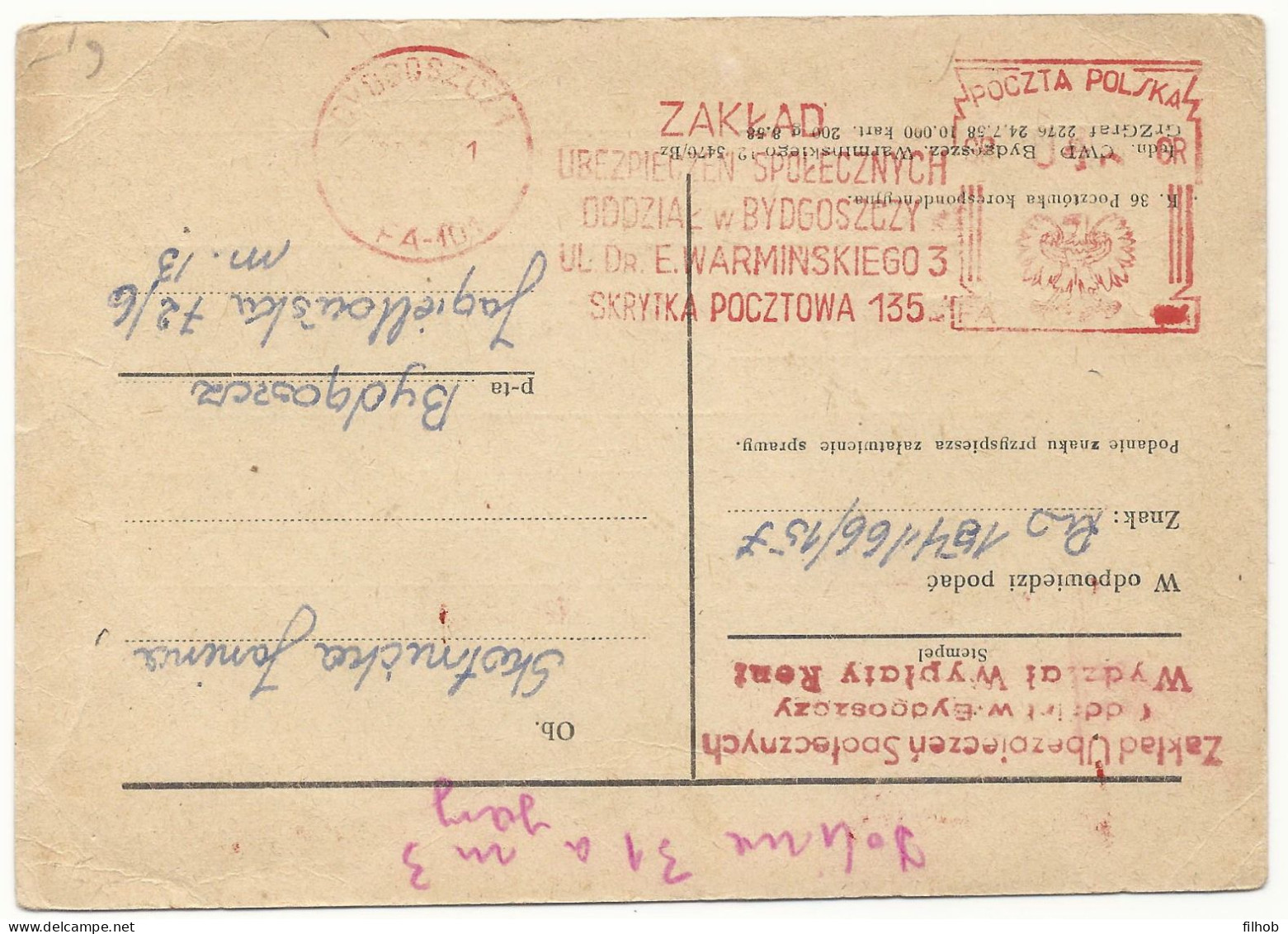 Poland Postmark (A202): Bydgoszcz 1961 Franking Machines Social Security - Franking Machines (EMA)