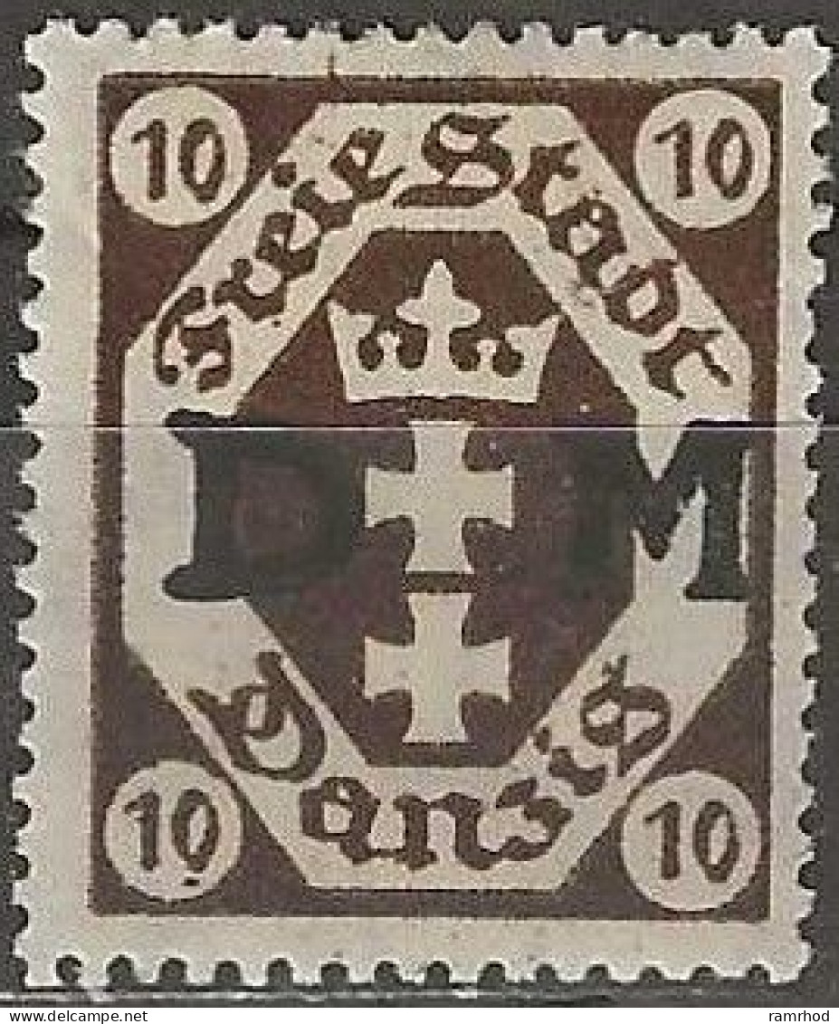 DANZIG 1921 Official - Arms Overprinted DM - 10pf. - Brown MH - Officials