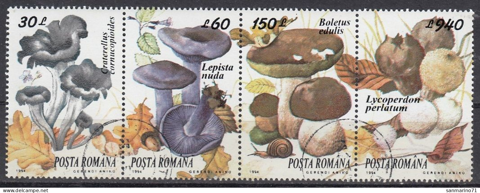ROMANIA 5005-5008,used,mushrooms - Usati