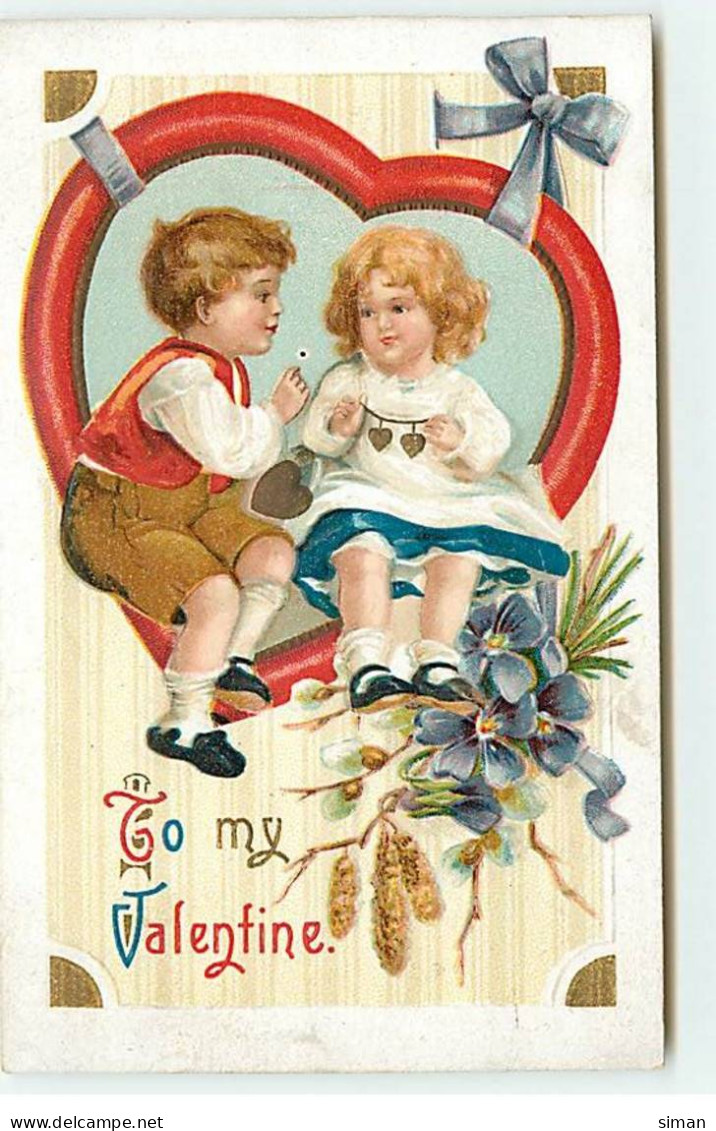 N°18043 - Carte Gaufrée - Clapsaddle - To My Valentine - Deux Enfants Assis Dans Un Coeur - Valentine's Day