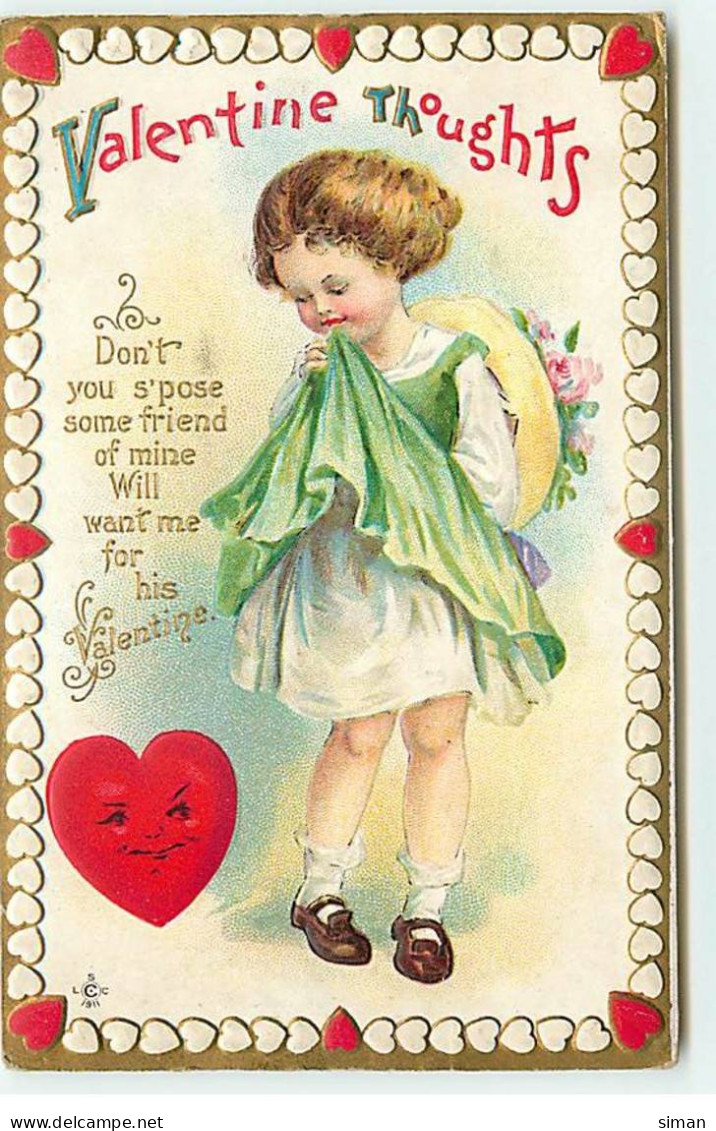 N°18041 - Carte Gaufrée - Clapsaddle - Valentine Thoughts - Fillette Jouant Avec Sa Robe - San Valentino