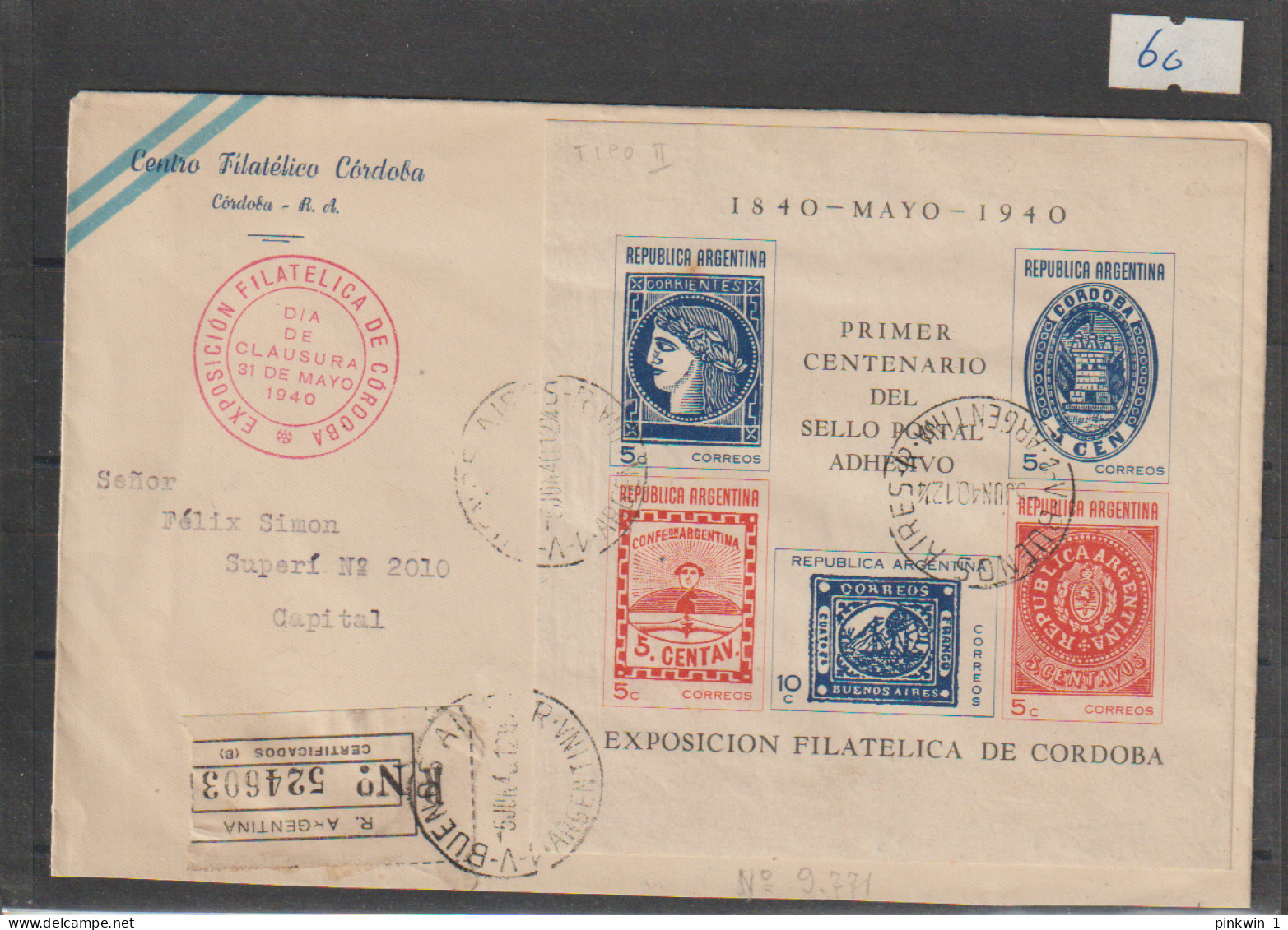 Argentinie Block 1 On Registerd Letter - Hojas Bloque