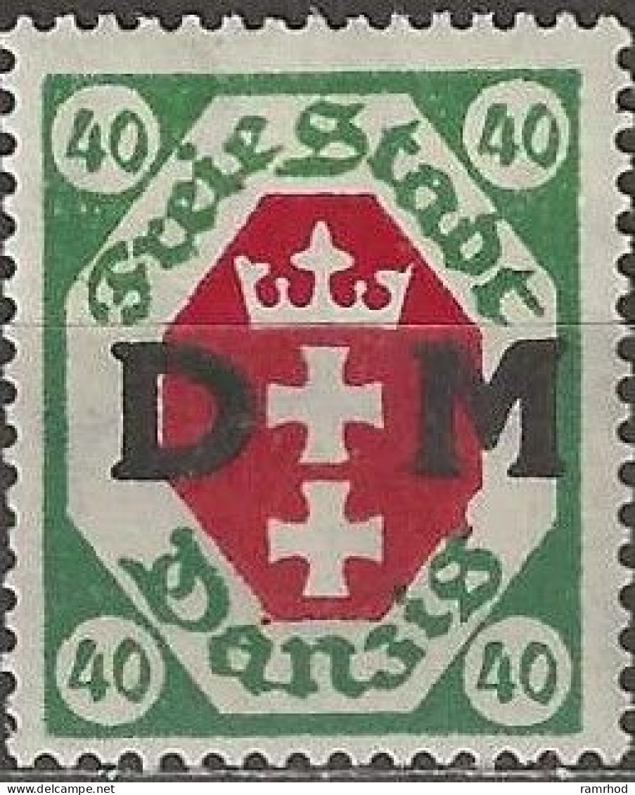 DANZIG 1921 Official - Arms Overprinted DM - 40pf. - Red And Green MH - Dienstzegels