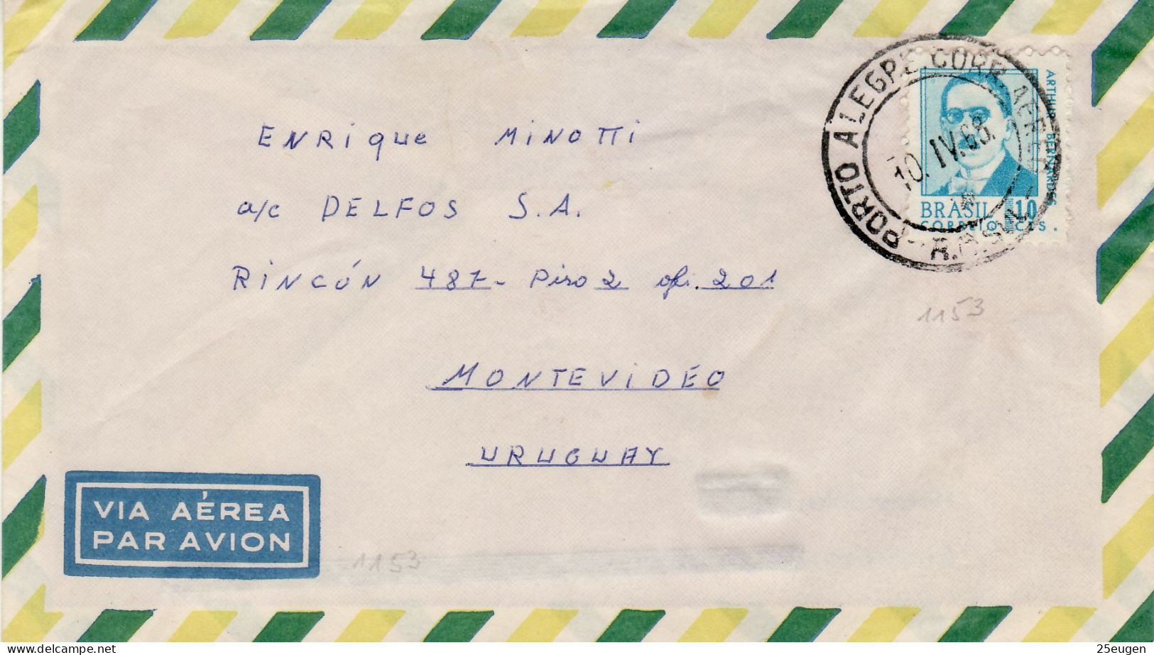 BRAZIL 1968 AIRMAIL  LETTER SENT TO MONTEVIDEO - Brieven En Documenten