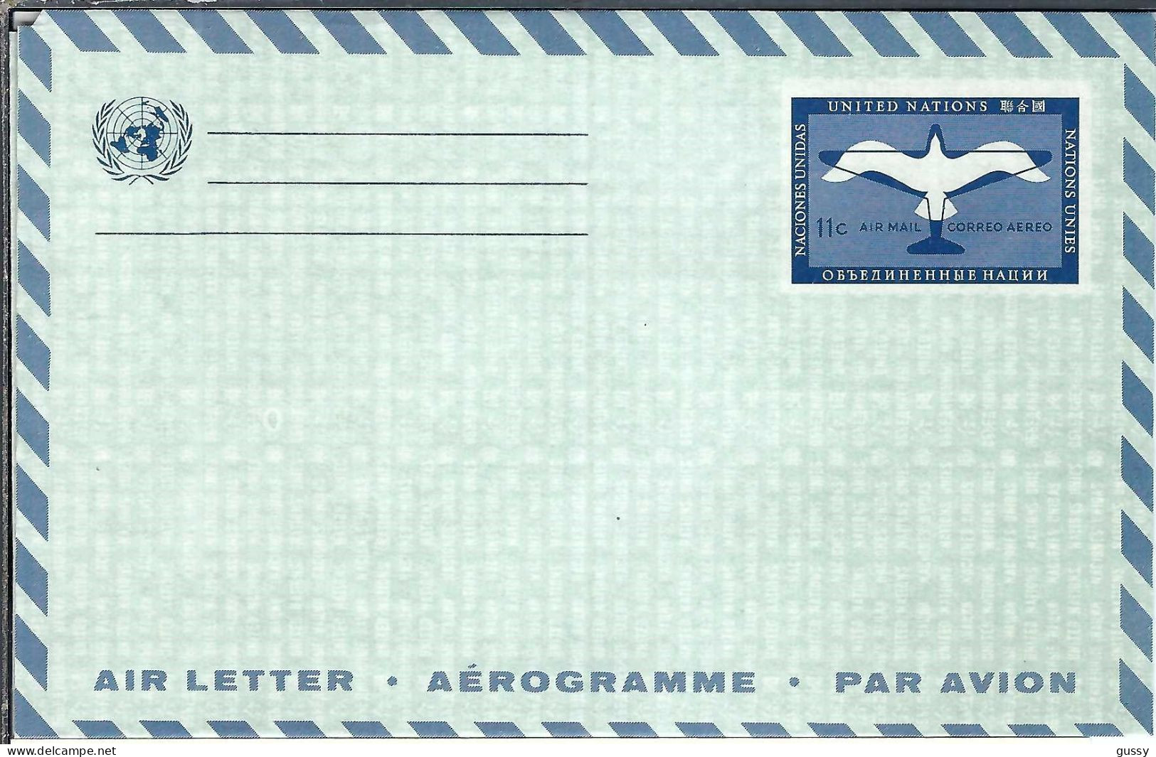 NATIONS UNIES New York Ca.1974: Aérogramme Entier De 11c Neuf - Lettres & Documents