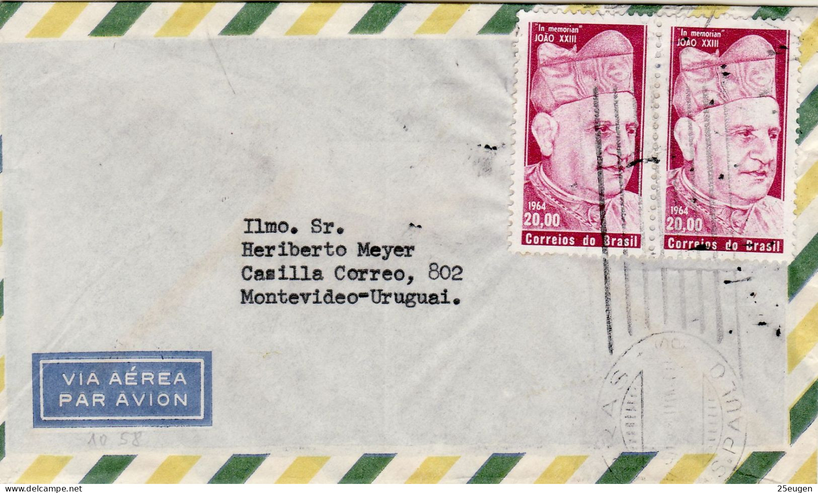 BRAZIL 1964 AIRMAIL  LETTER SENT TO MONTEVIDEO - Briefe U. Dokumente